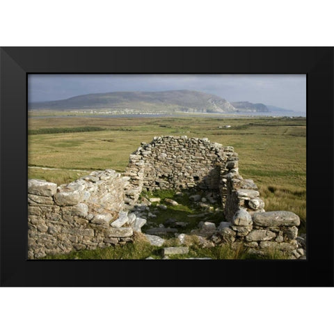 Ireland, Mayo, Achill Island Ruins at Slievemore Black Modern Wood Framed Art Print by Kaveney, Wendy