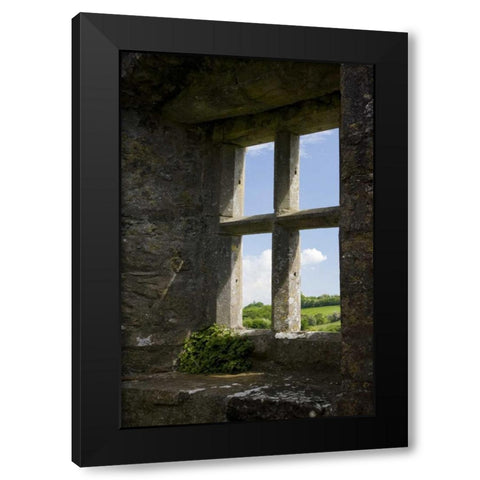 Ireland, Turlough Looking out of a stone window Black Modern Wood Framed Art Print by Kaveney, Wendy