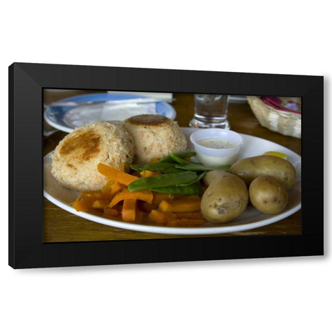 Ireland, Ballyvaughan Salmon cakes with veggies Black Modern Wood Framed Art Print with Double Matting by Kaveney, Wendy