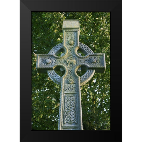 Ireland, Roscommon Celtic cross outside a Church Black Modern Wood Framed Art Print by Flaherty, Dennis