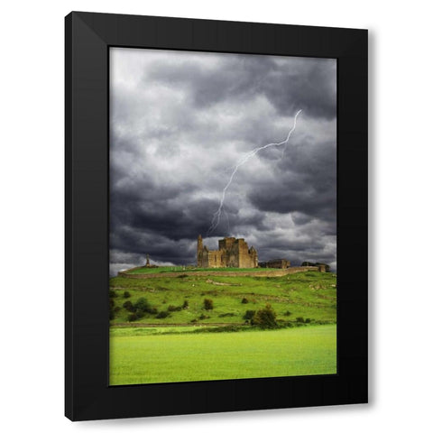 Ireland, Tipperary Lightning over Rock of Cashel Black Modern Wood Framed Art Print by Flaherty, Dennis