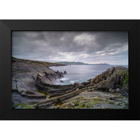 Europe-Ireland-Eyeries-Landscape with the Beara Bowl rock formation Black Modern Wood Framed Art Print by Jaynes Gallery
