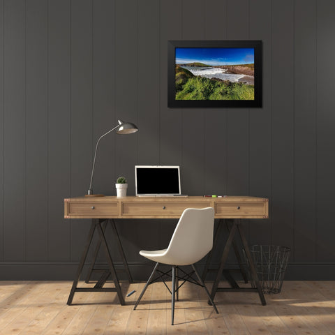 Waves crash into cliffs at Binn Ban Beach near Dingle-Ireland Black Modern Wood Framed Art Print by Haney, Chuck
