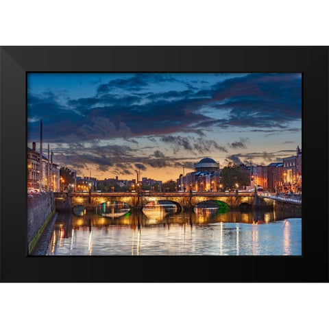 The Grattan Bridge over the River Liffey at dusk in downtown Dublin-Ireland Black Modern Wood Framed Art Print by Haney, Chuck