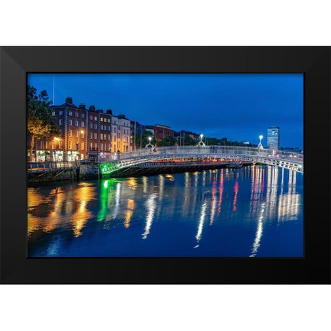Ha Penny Bridge over the River Liffey at dusk in downtown Dublin-Ireland Black Modern Wood Framed Art Print by Haney, Chuck