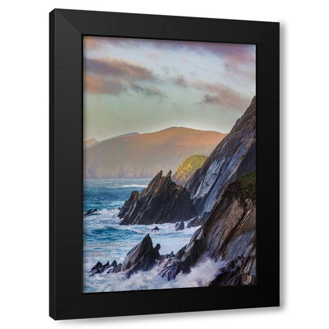 Waves crash into cliffs on Dunmore Head with Blasket Islands on the Dingle Peninsula-Ireland Black Modern Wood Framed Art Print with Double Matting by Haney, Chuck