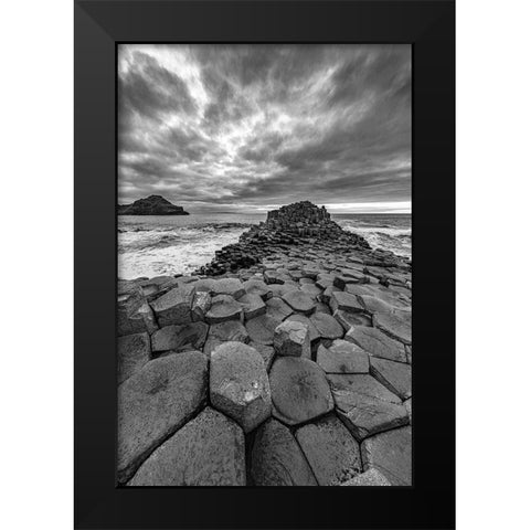 Interlocking basalt columns at sunset at the Giants Causeway near Bushmills-Northern Ireland Black Modern Wood Framed Art Print by Haney, Chuck