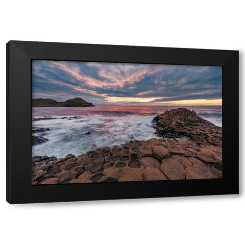 Interlocking basalt columns at sunset at the Giants Causeway near Bushmills-Northern Ireland Black Modern Wood Framed Art Print with Double Matting by Haney, Chuck