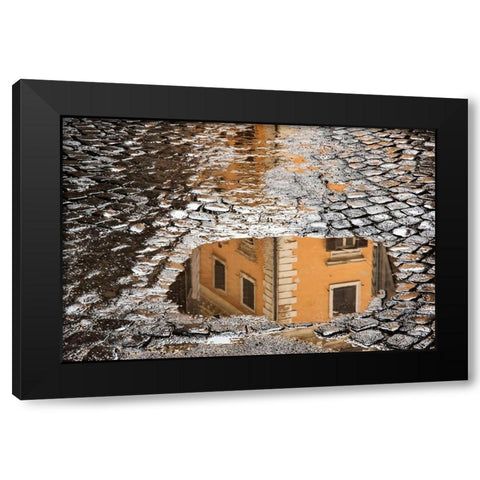 Italy-Rome Via di Ripetta-puddles after the rain Black Modern Wood Framed Art Print by Jones, Alison