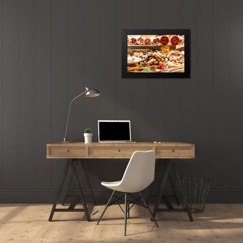 Italy-Rome Piazza della Rotunda-meat at Salami Antica Black Modern Wood Framed Art Print by Jones, Alison