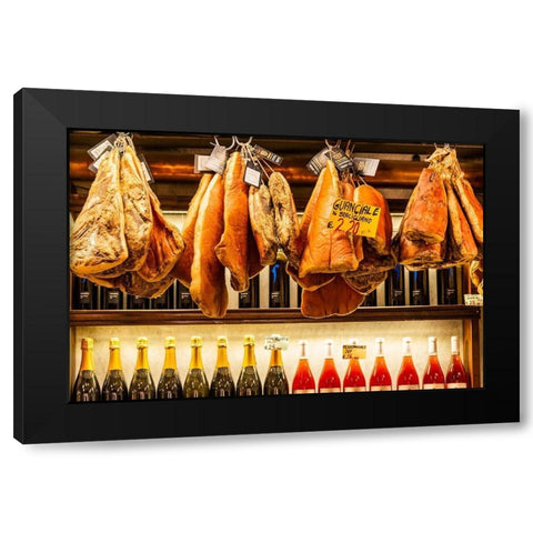 Italy-Rome Piazza della Rotunda-meat (hams) and wine for sale at Salami Antica Black Modern Wood Framed Art Print with Double Matting by Jones, Alison