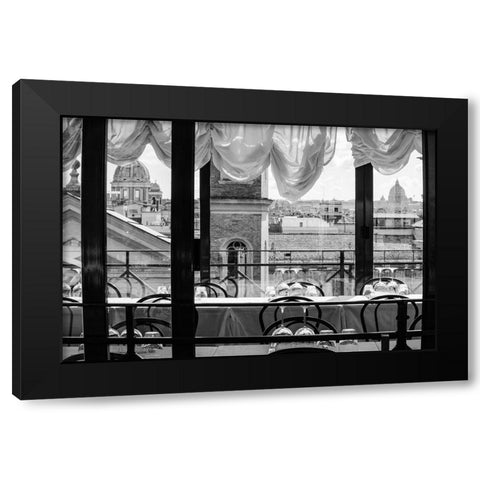 Italy-Rome Scene of skyline and St Peters dome from restaurant on Viale della Trinita dei Monti Black Modern Wood Framed Art Print with Double Matting by Jones, Alison