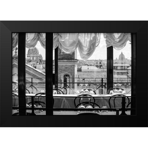 Italy-Rome Scene of skyline and St Peters dome from restaurant on Viale della Trinita dei Monti Black Modern Wood Framed Art Print by Jones, Alison