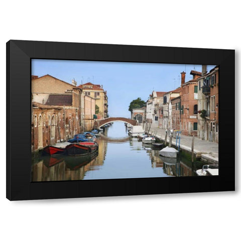 Italy, Venice Boats and homes along city canals Black Modern Wood Framed Art Print by Flaherty, Dennis