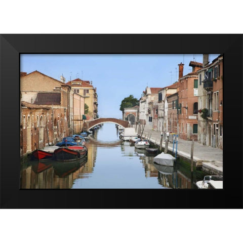 Italy, Venice Boats and homes along city canals Black Modern Wood Framed Art Print by Flaherty, Dennis