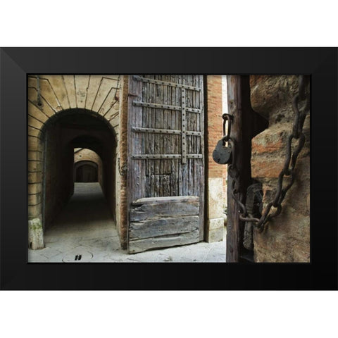 Italy, Tuscany, Fortified gate and an alley Black Modern Wood Framed Art Print by Flaherty, Dennis