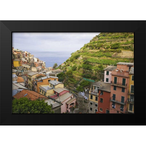 Hillside village of Manarola-Cinque Terre, Italy Black Modern Wood Framed Art Print by Flaherty, Dennis