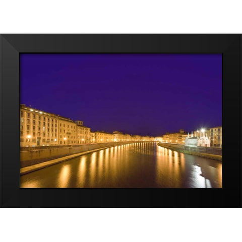 Italy, Pisa Lights reflect on the Arno River Black Modern Wood Framed Art Print by Flaherty, Dennis