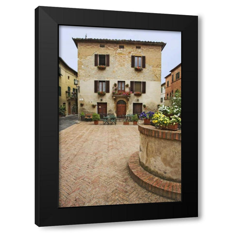 A local restaurant in a Piazza, Pienza, Italy Black Modern Wood Framed Art Print with Double Matting by Flaherty, Dennis