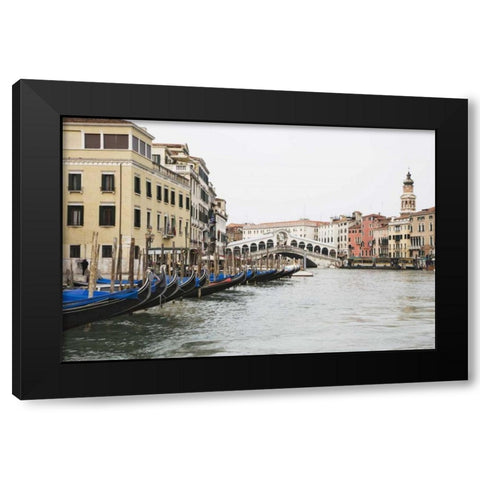 Italy, Venice Gondolas along the Grand Canal Black Modern Wood Framed Art Print by Flaherty, Dennis