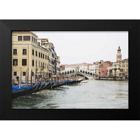 Italy, Venice Gondolas along the Grand Canal Black Modern Wood Framed Art Print by Flaherty, Dennis