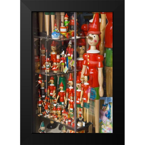 Italy, Tuscany, Collodi Pinocchio puppets Black Modern Wood Framed Art Print by Lord, Fred