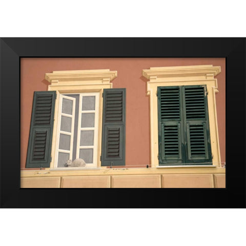 Italy, Camogli Trompe doeil style window Black Modern Wood Framed Art Print by Kaveney, Wendy