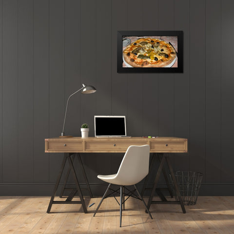 Italy, Camogli Neopolitan pizza with vegetables Black Modern Wood Framed Art Print by Kaveney, Wendy