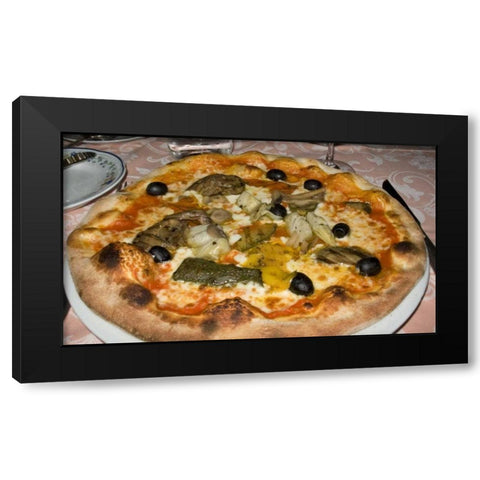 Italy, Camogli Neopolitan pizza with vegetables Black Modern Wood Framed Art Print by Kaveney, Wendy
