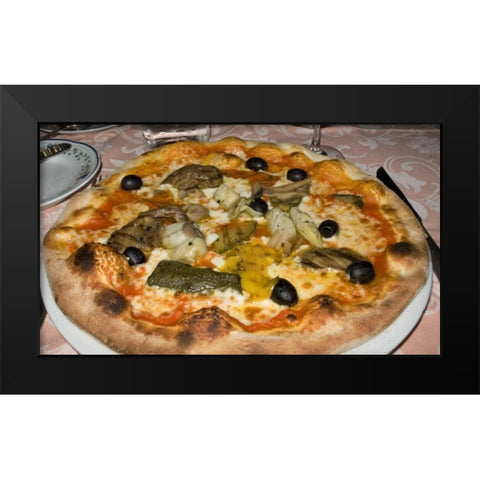 Italy, Camogli Neopolitan pizza with vegetables Black Modern Wood Framed Art Print by Kaveney, Wendy
