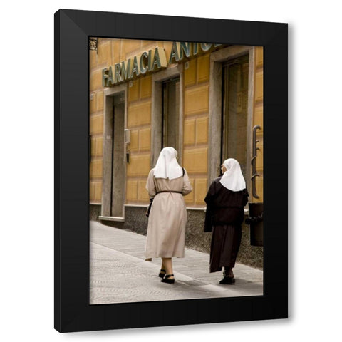 Italy, Camogli Nuns walk along the Via Republica Black Modern Wood Framed Art Print by Kaveney, Wendy