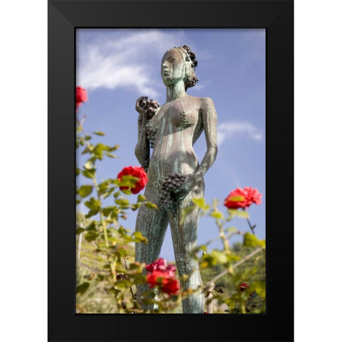 Italy, Manarola Statue of woman holding grapes Black Modern Wood Framed Art Print by Kaveney, Wendy