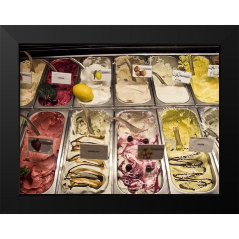 Italy, Parma Many flavors of gelato for sale Black Modern Wood Framed Art Print by Kaveney, Wendy