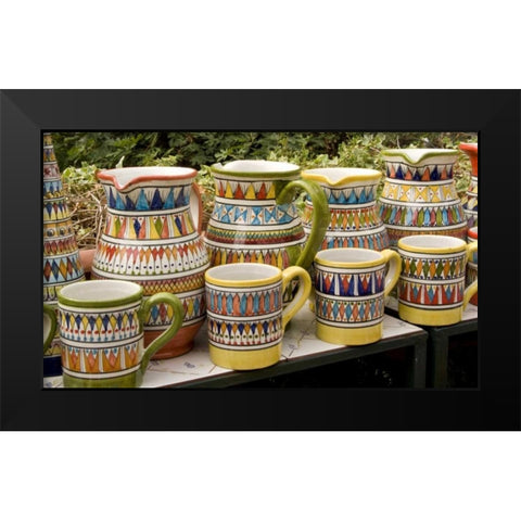Italy, Positano Ceramic pitchers and mugs Black Modern Wood Framed Art Print by Kaveney, Wendy