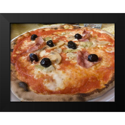 Italy, Positano Plate of Neapolitan pizza Black Modern Wood Framed Art Print by Kaveney, Wendy