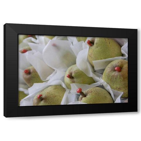 Italy, Venice Pears with red wax on stems Black Modern Wood Framed Art Print by Young, Bill