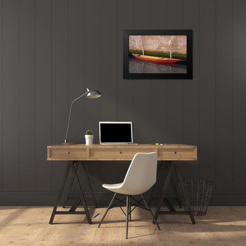 Italy, Venice Red boat reflecting in a canal Black Modern Wood Framed Art Print by Young, Bill