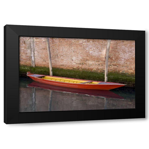 Italy, Venice Red boat reflecting in a canal Black Modern Wood Framed Art Print with Double Matting by Young, Bill
