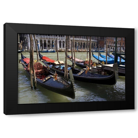 Italy, Venice Gondolas docked on the Grand Canal Black Modern Wood Framed Art Print by Kaveney, Wendy
