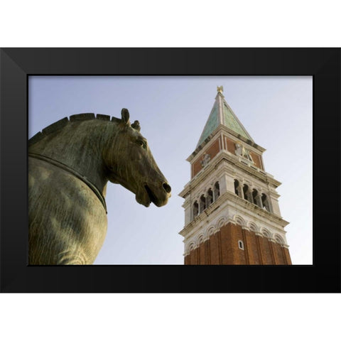 Italy, Venice San Marco Horse and Campanile Black Modern Wood Framed Art Print by Kaveney, Wendy