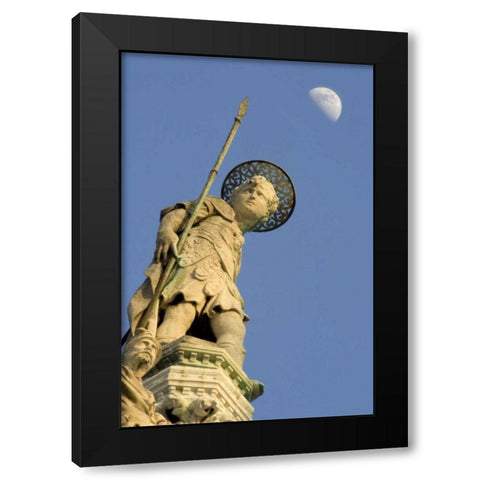 Italy, Venice Basilica di San Marco and statue Black Modern Wood Framed Art Print by Kaveney, Wendy