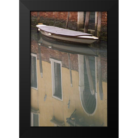 Italy, Venice Building and boat reflections Black Modern Wood Framed Art Print by Kaveney, Wendy