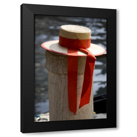 Italy, Venice Colorful gondoliers hat on piling Black Modern Wood Framed Art Print with Double Matting by Kaveney, Wendy