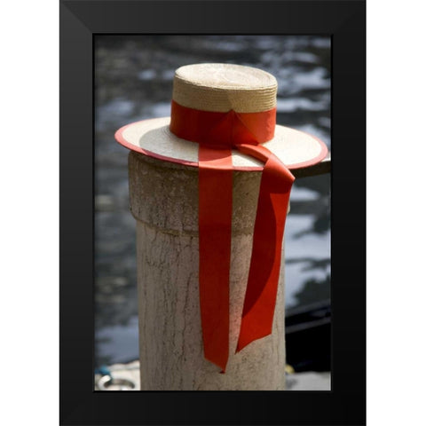 Italy, Venice Colorful gondoliers hat on piling Black Modern Wood Framed Art Print by Kaveney, Wendy