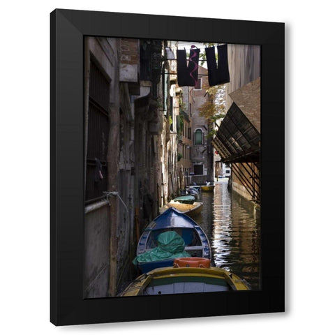 Italy, Venice Boats in canal Black Modern Wood Framed Art Print by Kaveney, Wendy
