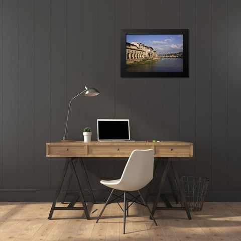 Italy, Tuscany, Florence Bridge over Arno River Black Modern Wood Framed Art Print by Flaherty, Dennis