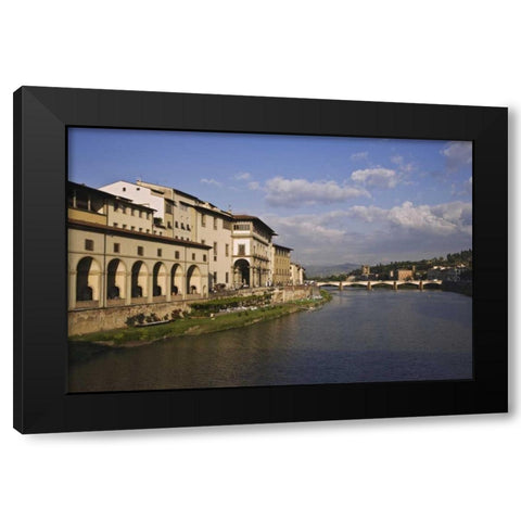 Italy, Tuscany, Florence Bridge over Arno River Black Modern Wood Framed Art Print by Flaherty, Dennis