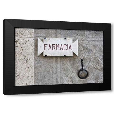 Italy, Tuscany, Pienza Pharmacy sign on wall Black Modern Wood Framed Art Print with Double Matting by Flaherty, Dennis