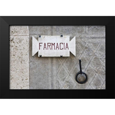 Italy, Tuscany, Pienza Pharmacy sign on wall Black Modern Wood Framed Art Print by Flaherty, Dennis