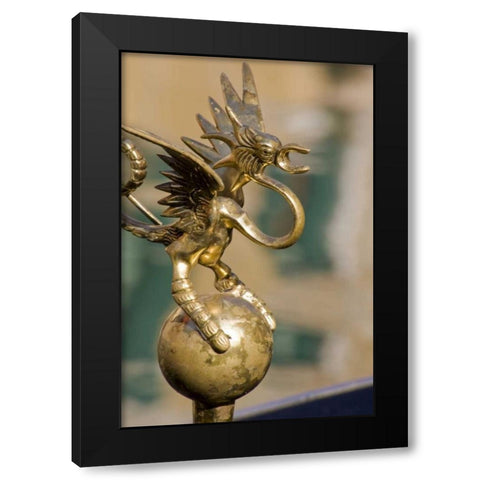 Italy, Venice Brass dragon on a gondola Black Modern Wood Framed Art Print by Kaveney, Wendy
